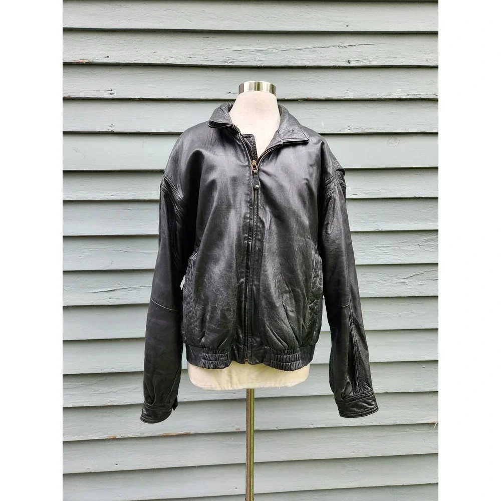 Wilsons Leather Bomber Jacket Black Thinsulate Padded Shoulder Vintage Large